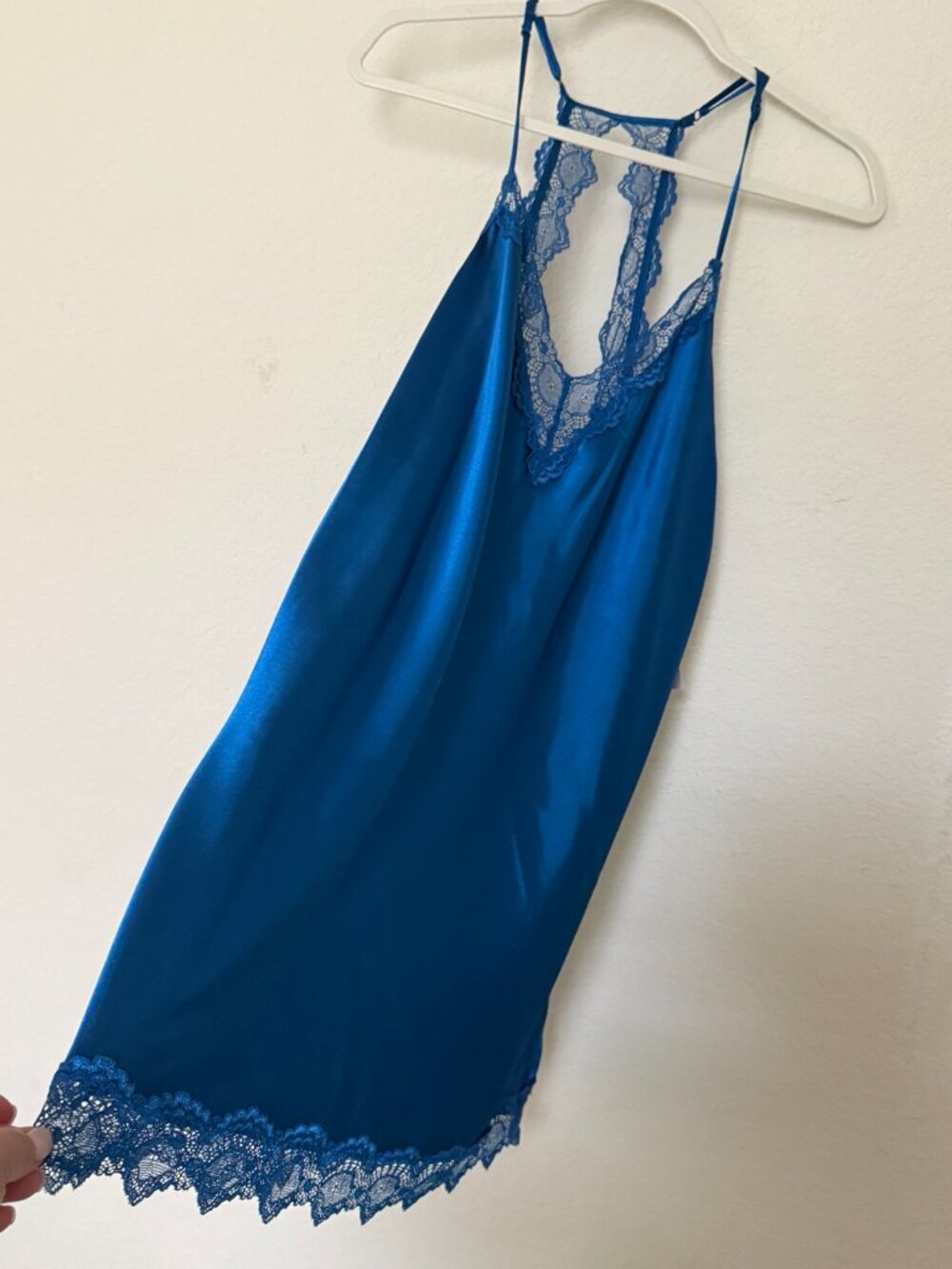 In Bloom by Jonquil Satin Lace Trim V-Neck Sleeveless Diamond Back,blue, size XL